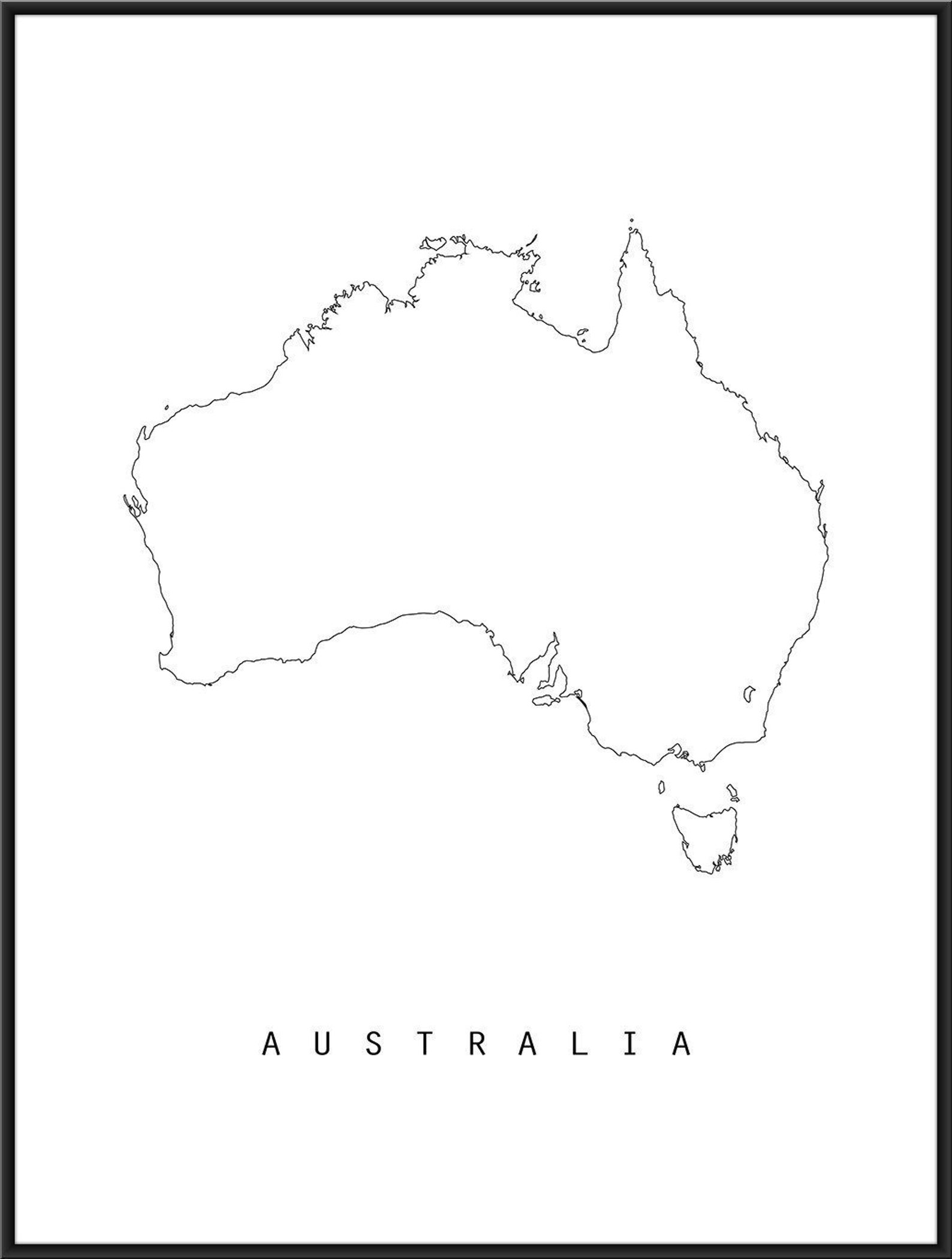 Australien Druck minimale Karte Plakat schwarz und weiß | Etsy
