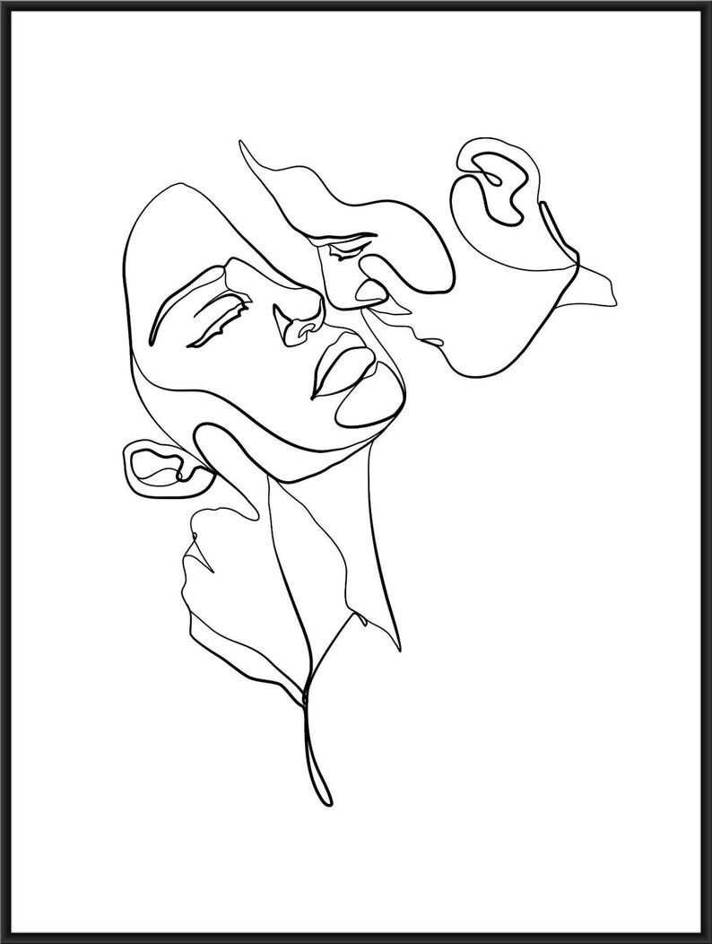 Couple Kissing Line Art Poster High Quality Print Home Etsy