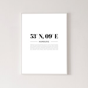 Hamburg coordinates poster, high quality print, home decor, wall art, contemporary poster, gallery wall, art print