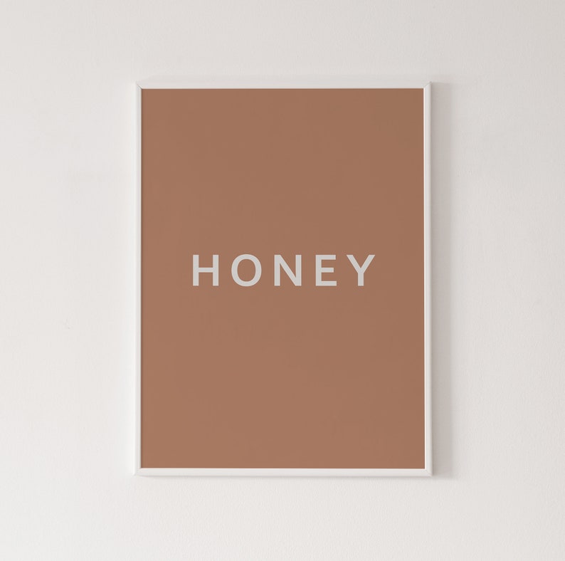 honey typography love honey poster Honey print modern home decor living room art sweet honey print boho decor typographic wall art