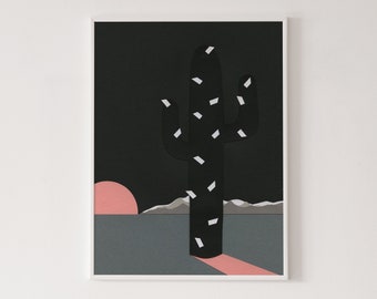 Black Sierra poster, abstract desert print, night cactus wall art, desert illustration, abstract desert art, minimalist travel print