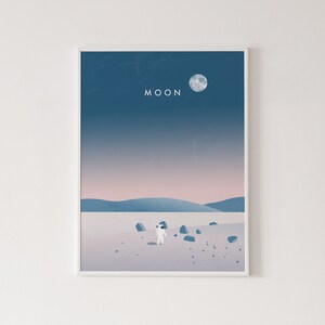 Ilustración de la luna, póster de la luna, impresión espacial, impresión de la luna, arte mural del sistema solar, póster de viaje de la luna, arte de la pared de la luna