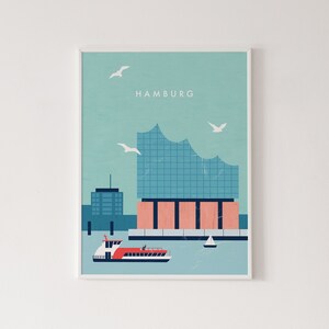Hamburg illustration, Hamburg poster, Germany print, Hamburg city print, travel poster, Hamburg print, cityscape art, Hamburg travel art