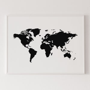 World map - black & white poster, world map print, atlas wall art, globe print, travel poster, educational map poster, gallery wall