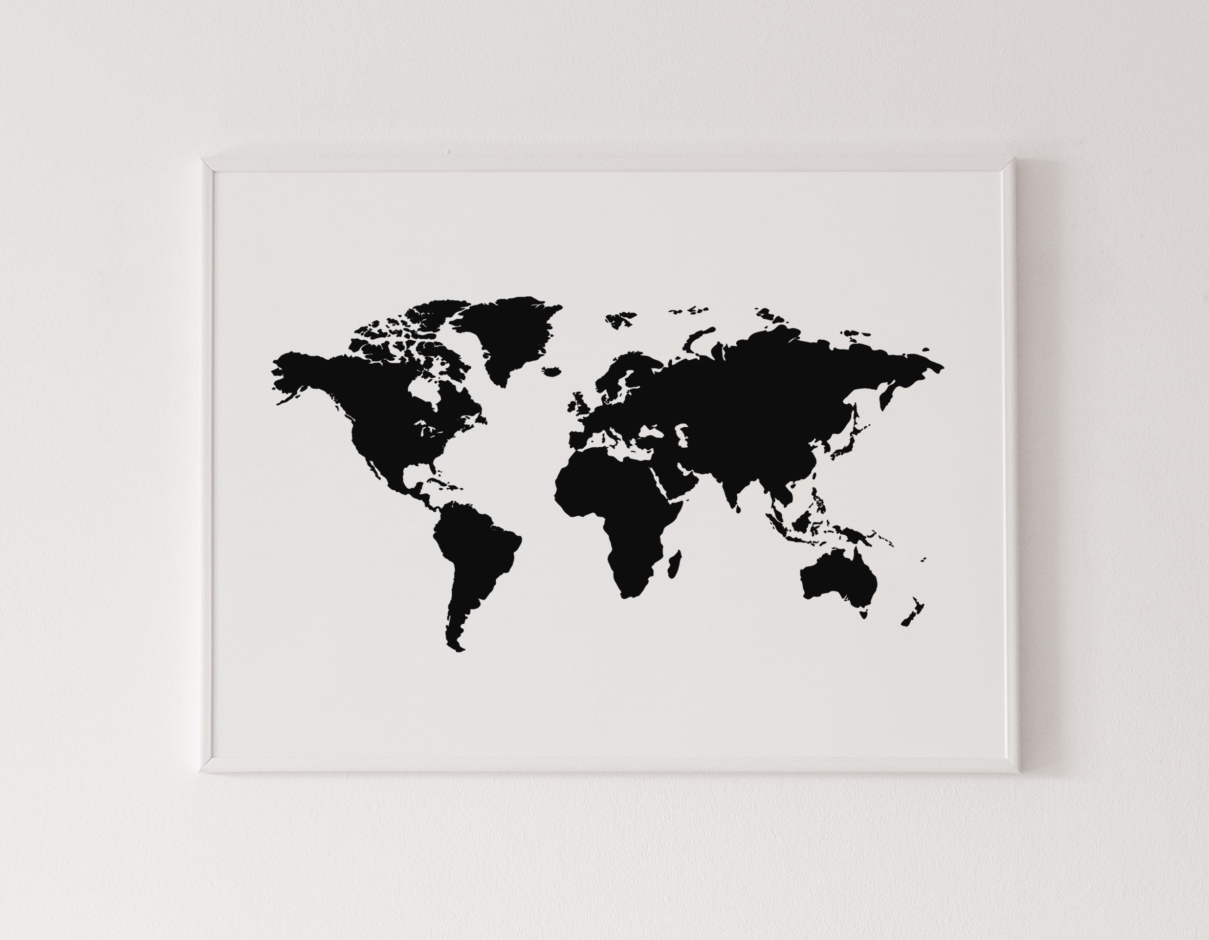 World Map - Black & White Poster, World Map Print, Atlas Wall Art ...