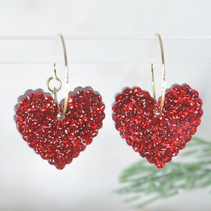 scalloped Heart Earrings in red glitter acrylic, Acrylic earrings, Love Jewelry, Made USA, Veteran owned