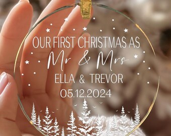 Ornament onze eerste kerst als meneer en mevrouw, cadeau voor pasgetrouwden, cadeau voor vrouw, ornament voor eerste jaar getrouwd, echtgenoot