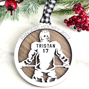 Personalized Hockey Ornament, Hockey Christmas Ornament, Hockey Player Ornament,  Custom name, team or school name and Jersey number