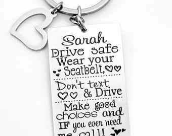 Personalized Drive safe key chain, gift for new driver, sweet 16, don&#39;t text and drive