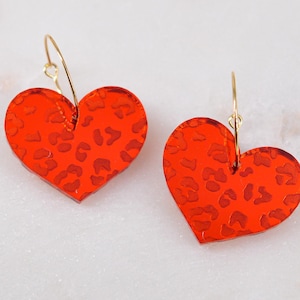 scalloped Heart Earrings in red glitter acrylic, Acrylic earrings, Love Jewelry, Made USA, Veteran owned