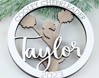 Custom Cheerleader Ornament, Cheer Christmas Ornament, Football game Ornament,  Custom name, team or school name, quality made in the USA
