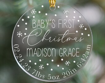 Custom baby's first Christmas ornament, Birth stat ornament, personalized ornament, baby name nad details