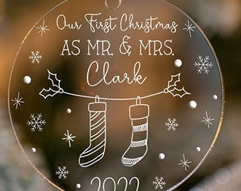 High quality,Personalized Our first Christmas married ornament, married 2022, just married ornament,  mr mrs, gift for couple