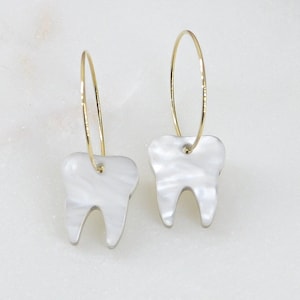 Tooth Earrings in white pearl acrylic, Acrylic earrings, Dentist Jewelry, Fun jewelry, Made USA, Veteran owned