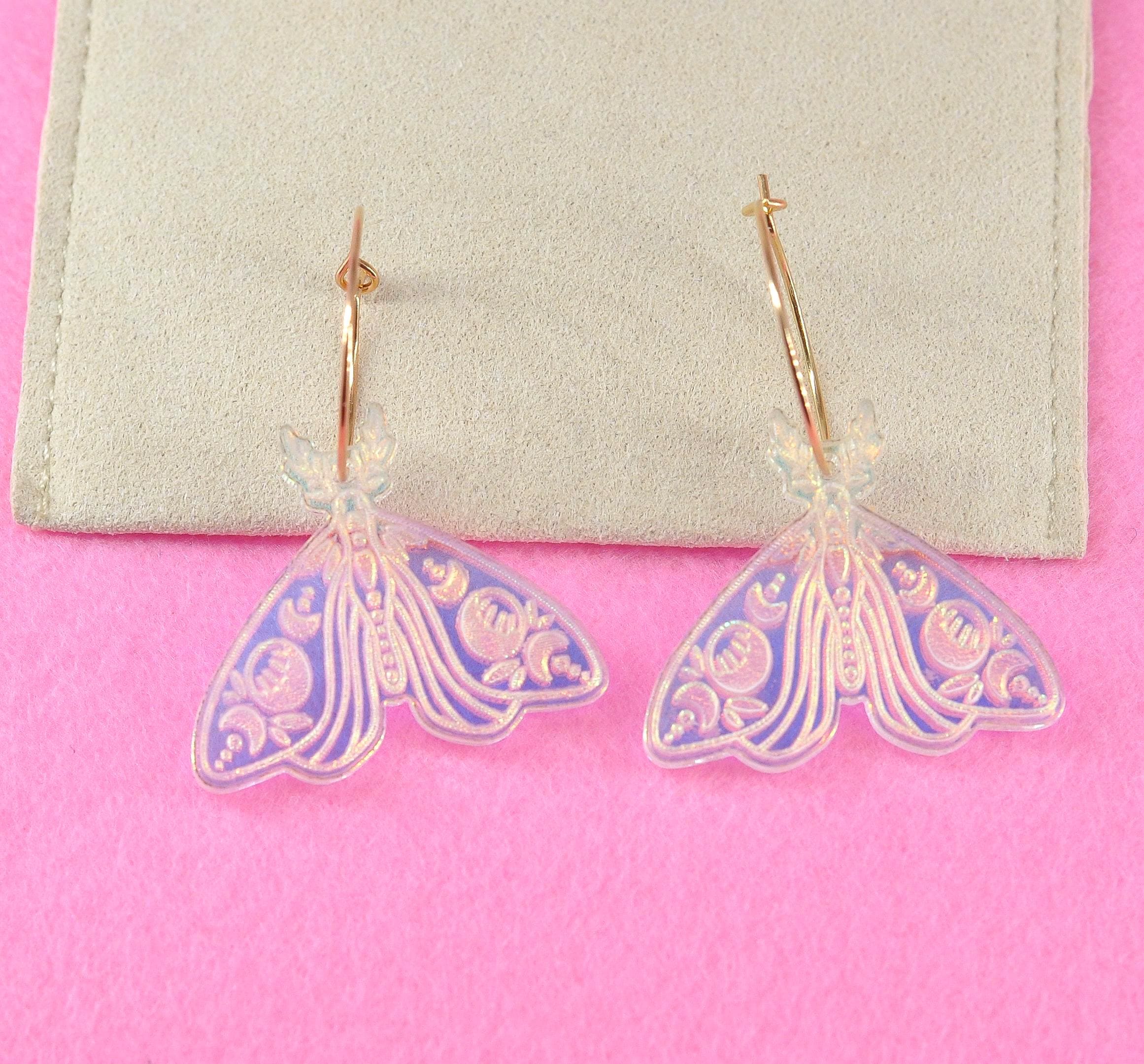 Himmlische Motte Ohrringe | Irisierende Acryl Ohrringe | Leichter Statement Schmuck | Witchy Ästhetische Geschenke für Sie
