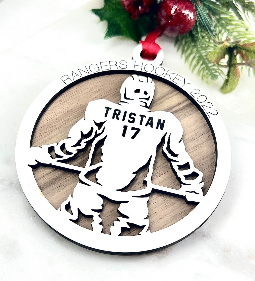 Personalized Hockey Ornament, Hockey Christmas Ornament, Hockey Player