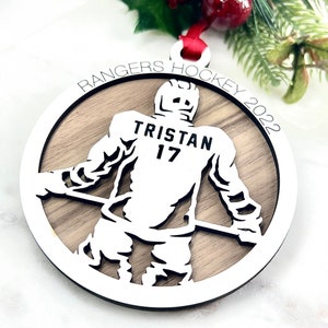 Personalisierte Hockey Ornament, Hockey Weihnachtsverzierung, Hockey Spieler Ornament, Benutzerdefinierter Name, Team- oder Schulname und Trikotnummer