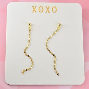 18K Gold PVD Plated Duster Earrings – Long Chain Drop Earrings with Ball Stud | Minimalist Everyday Jewelry | Gift for Her