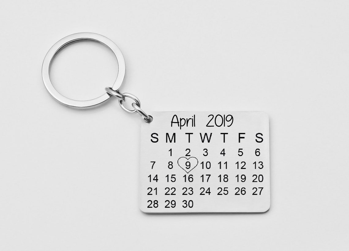 Personalized Calendar Keychain Engraved Calendar Key Chain Etsy