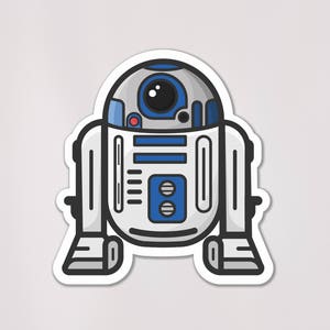 以下が含まれることがあります： 象徴的なR2-D2ドロイドの様式化されたイラストが特徴のステッカー。このデザインは、ドロイドの特徴的な白、青、銀色の配色、詳細なパネルライン、そして目立つ中央の目を特徴としています。