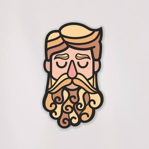 Decalque de barba encaracolada | Frete GRATUITO para os EUA | Hipster | Barbas | À prova de intempéries | Decalque de vinil | Bigode | Adesivo