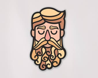 Curly Beard Decal | FREE US Shipping | Hipster | Beards | Weatherproof | Vinyl Decal | Mustache | Sticker