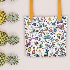 fourre-tout à motif d'été | Impression plage, piscine et pizza