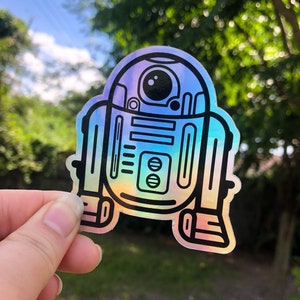 Holographic R2D2 Calcomanía / Envío GRATUITO de EE. UU. / Resistente a la intemperie / Star Wars / Droid / Vinilo / Arco iris / Holo