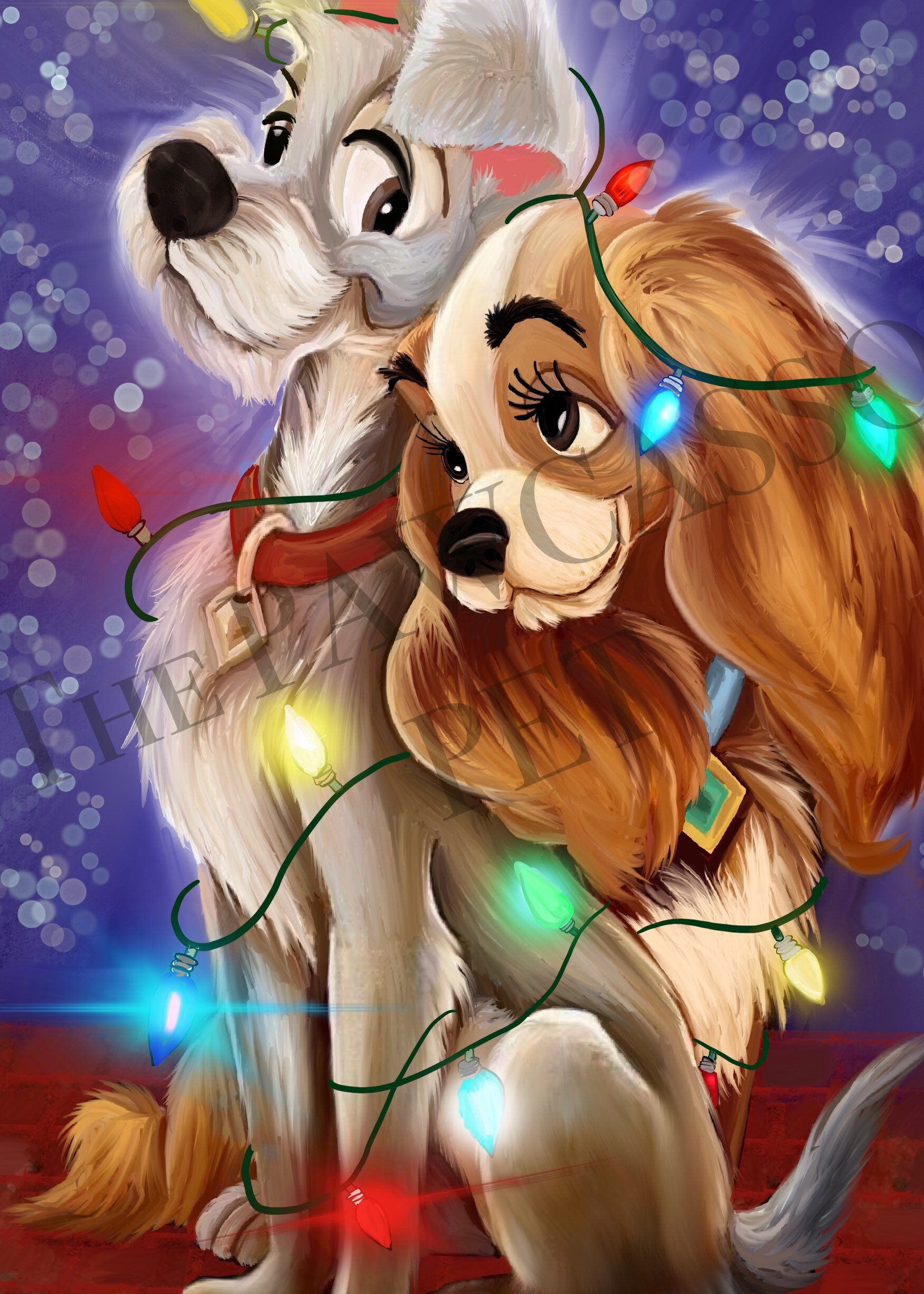 Lady and The Tramp Printable Christmas Cards / Digital Art | Etsy