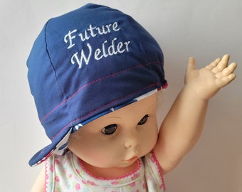 Gorro de soldadura para bebés y niños pequeños bordado con "Futuro Soldador" Gorro de soldador unisex para niños Talla única Gorro de soldadura reversible para niños