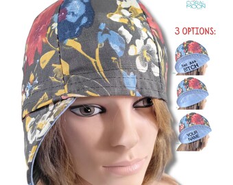 Women's Personalized Welding Cap Ladies Floral Custom Welder Lined Beanie Hardhat Headwear Liner Weld Accessory Gift Idea for Tradeswoman