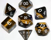 Tiger 39 s Eye Gemstone Polyhedral Dice Set Hand Carved with Quality Full-Sized 16mm. Great for DnD RPG Dungeons and Dragons