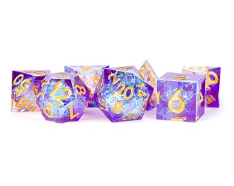 Hand Crafted Sharp Edge Polyhedral Dice Set: Royal Geode