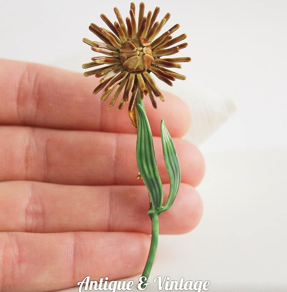 Vintage SANDOR signed Enamel Chrysanthemum Flower