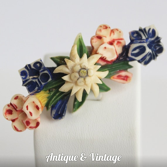 Antique Celluloid Flowers Brooch Pin