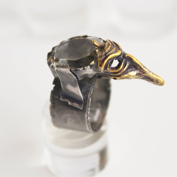 Unique Silver Large Natural Citrine Ring Raven The