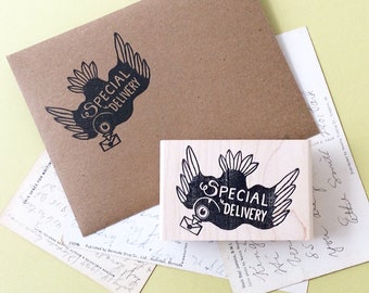 Special Delivery Pigeon Rubber Stamp, Carrier Pigeon Stamp, Pen Pal Stamp, Envelope Art Stamp