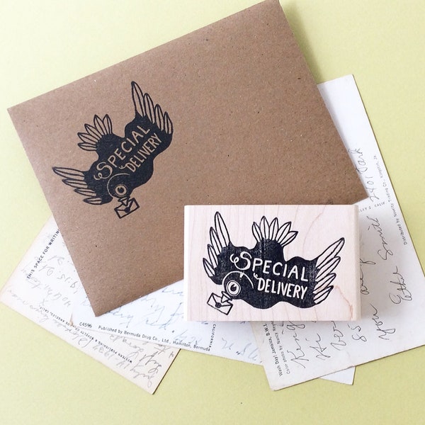 Special Delivery Pigeon Rubber Stamp, Carrier Pigeon Stamp, Pen Pal Stamp, Envelope Art Stamp