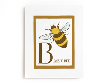 Bumble Bee Art Print, Nursery Wall Art, ABC Art Print, B is for Bumble Bee