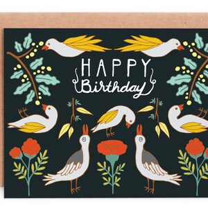 Tarjeta de cumpleaños de pájaro popular, tarjeta de arte popular, pájaro holandés de Pensilvania, tarjeta de cumpleaños, cumpleaños floral