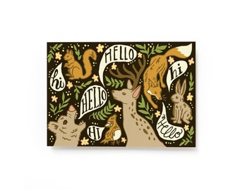 Hello Woodland Animal Postcard, Postcrossing Animal Postcard, Hello Postcard