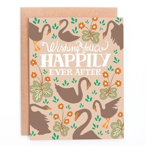 Wishing you Happily Ever After, Romantic Wedding Card, Swan Wedding Card image 1