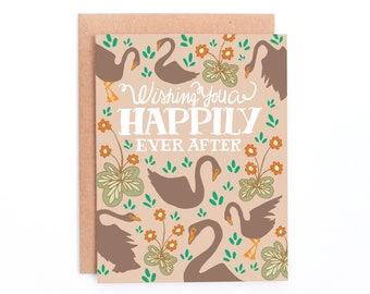 Wishing you Happily Ever After, Romantic Wedding Card, Swan Wedding Card