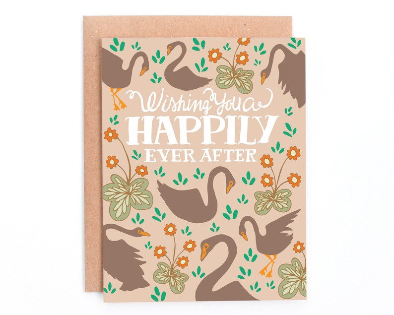 Wishing you Happily Ever After, Romantic Wedding Card, Swan Wedding Card image 1