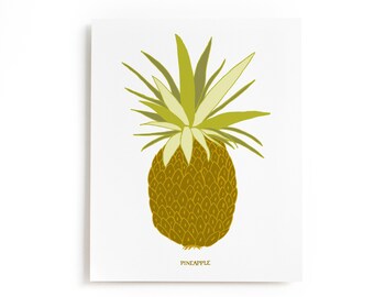 Pineapple Art Print, Fruit Art Print, Hand-drawn Fruit Art, Kitchen Art