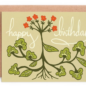 Primitive Folk Flower Happy Birthday, Birthday Card, Folk Art, Botanical Floral Card