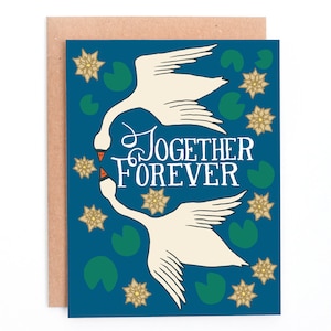 Tarjeta de boda con cisnes "Juntos para siempre", tarjeta de boda positiva, tarjeta de boda con motivos naturales, tarjeta de boda con pájaros