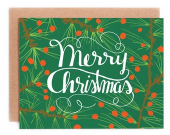 Merry Christmas Evergreen Card, Evergreen Christmas Card