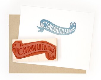 Congratulations Rubber Stamp, Ribbon and Word Congratulations, Vintage Style Congratulations Stamp