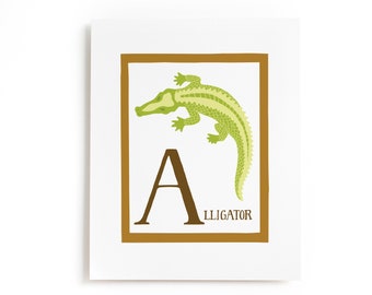 Alligator Art Print, Animal Nursery Wall Art, ABC Wall Art